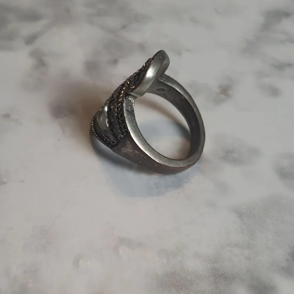 Baroque Rhinestones Swirls Ring Size 7.5 US | Silver Tone Metal